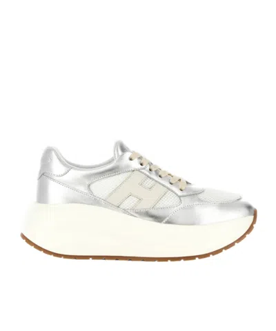 Hogan H696 Lace-up Fastening Sneakers In Silver