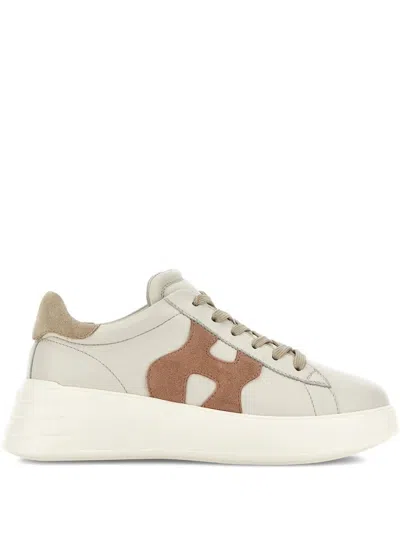 Hogan Leather Sneakers Rebel Panelled Platform Round Suede In White