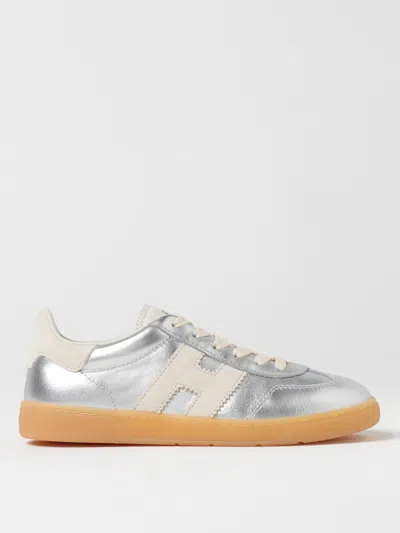 Hogan Cool Metallic Leather Sneakers In Silver