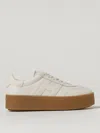Hogan Low Top Leather Sneakers With Platform Sole In Brown