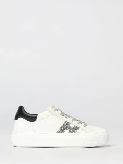 Hogan Crosswind Nappa Leather And Suede Sneakers With Glitter H Detail In White