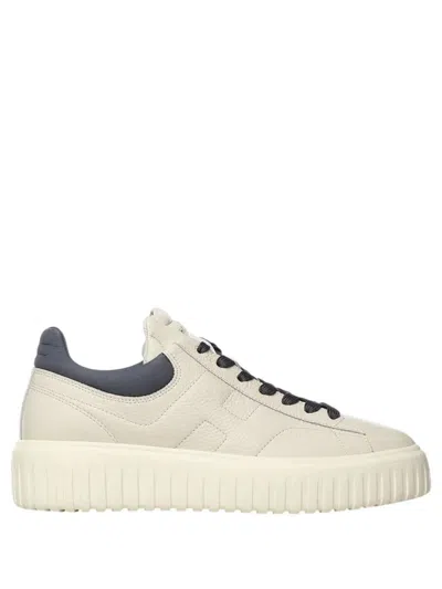 Hogan H-stripes Grained Leather Sneakers In White
