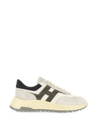 Hogan Suede And Smooth Material Sneakers With Chunky Sole In Neutral