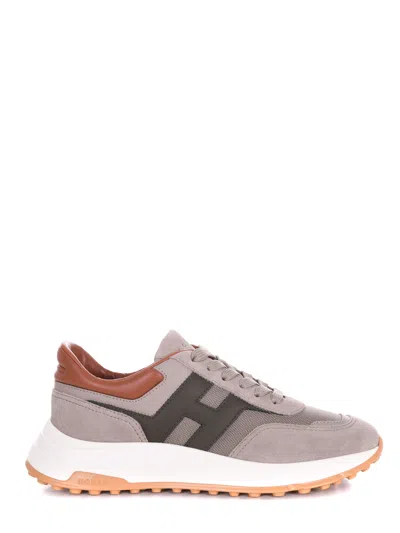 Hogan Sneakers In Leather And Nylon In Brown