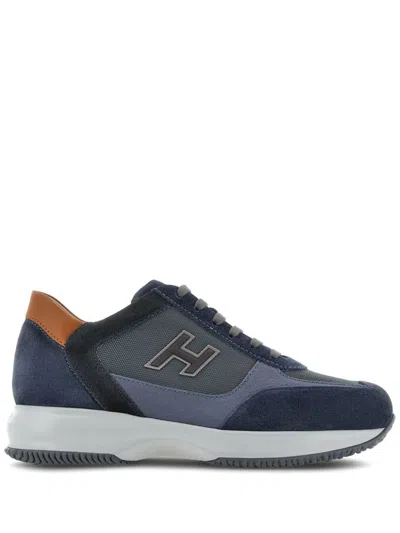 Hogan Interactive H Suede Low-top Sneakers In Blue