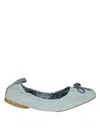 Hogan Textured Upper Ballerina Flats With Bow Accent In Light Blue