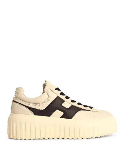 Hogan H-stripes Leather Sneakers In Neutral