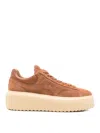 Hogan Brown Suede Sneakers With Smooth Leather Heel In Multi