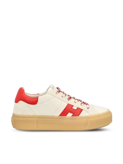 Hogan White And Red Leather Sneakers In Multi