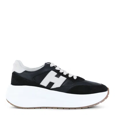 Hogan Black Leather Maxi Active Sneakers In Blue