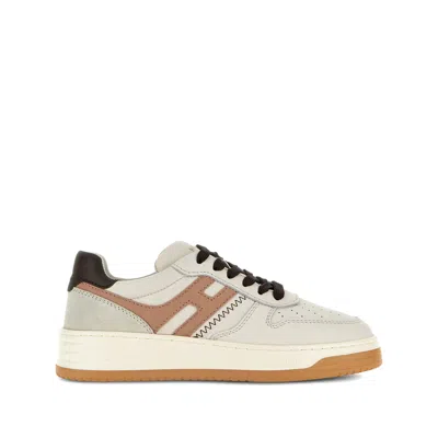 Hogan Low-top Sneakers With Contrast Sole And Perforated Detailing In Neutral