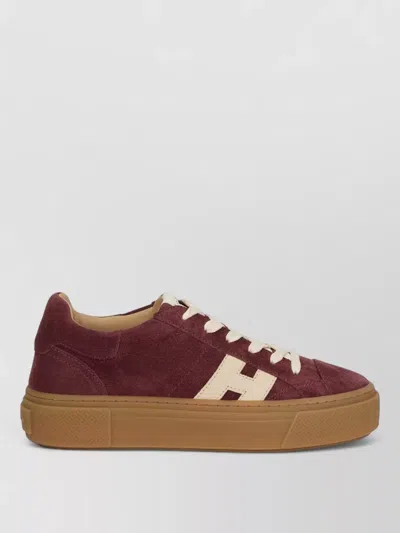 Hogan Crosswind Suede Leather Platform Sneakers In Burgundy