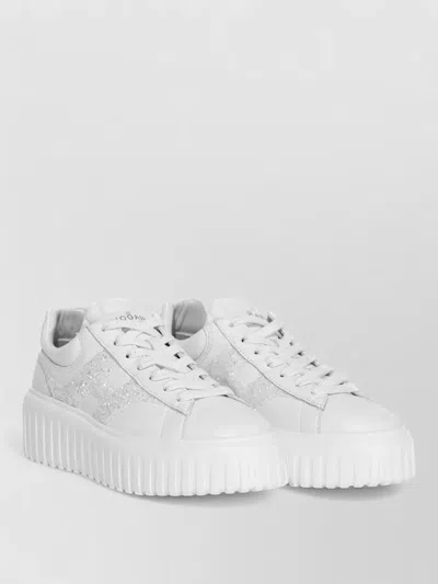 Hogan Sneakers Platform Sole Round Toe Glitter In White