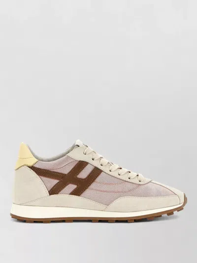Hogan Sneakers Round Toe Rubber Sole Contrast Panels In Neutral