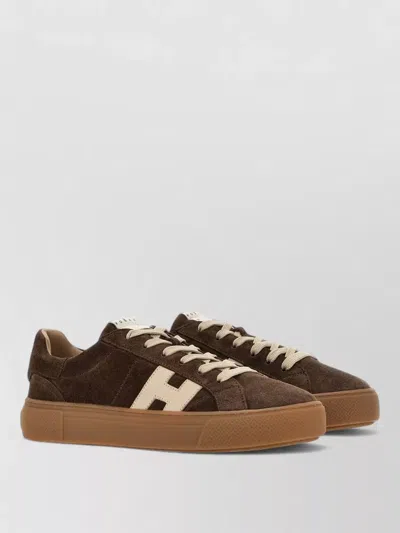 Hogan Sneakers Round Toe Rubber Sole Suede Upper In Brown