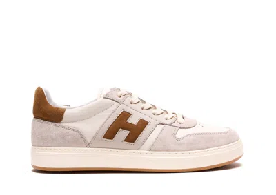 Hogan H668 Allacciato H Banda Sneakers In Beige Brown In Multi