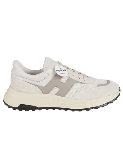 Hogan Hyperlight - Leather And Textile Trainers With Side H In Cream/beige