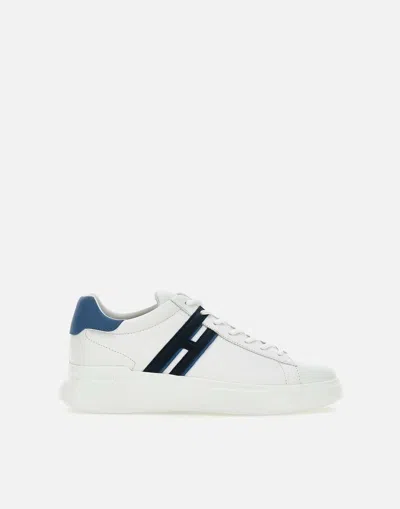 Hogan White Leather Sneakers With Navy Accents And Sole