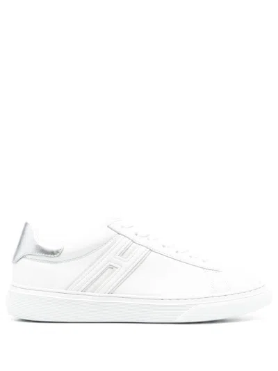 Hogan Leather Low-top Tonal Metallic Accents Sneakers In White