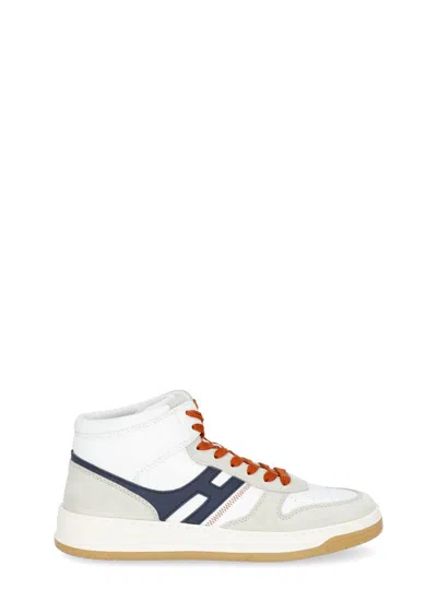 Hogan High Basket Sneakers In White Orange Leather