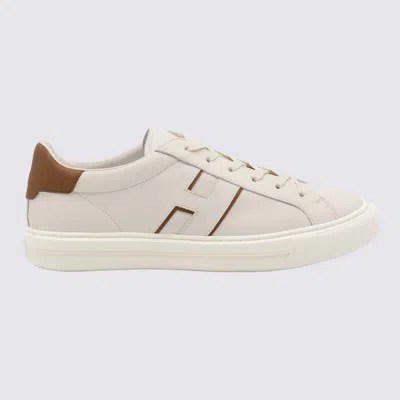 HOGAN HOGAN WHITE AND BEIGE LEATHER SNEAKERS