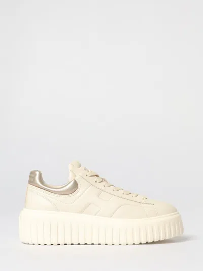 Hogan H-stripes Smooth Leather Sneakers In Neutral