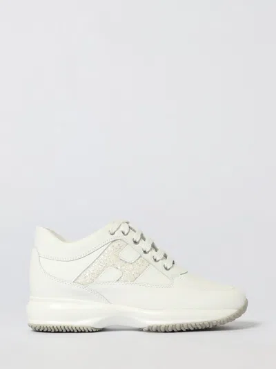 Hogan Interactive Leather Sneakers With Glitter In White