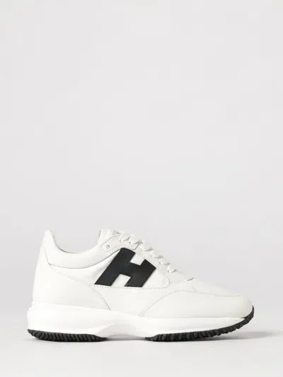 Hogan ' Interactive' White Leather Blend Sneakers In Animal Print