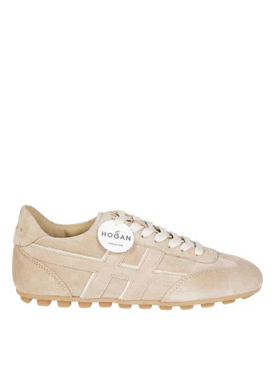Hogan Soft Suede Sneakers With Lace-up Design In Neutral