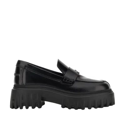 Hogan Sophisticated Black Calfskin Moccasins With Sole
