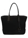 Hogan Spacious Black Leather And Canvas Shoulder Bag In Black