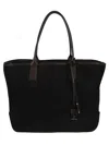 Hogan Spacious Black Leather And Canvas Shoulder Bag In Black