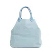 Hogan Spacious Denim Tote With Structured Leather Handles In Blue