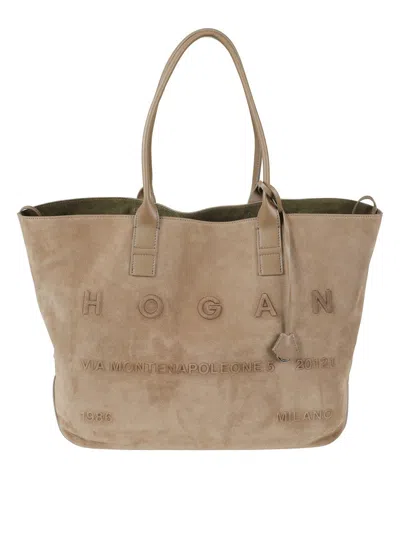 HOGAN SPACIOUS SUEDE TOTE BAG WITH EMBOSSED BRANDING