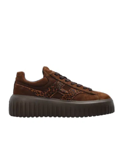 Hogan Sports Shoes On H-stripes Platform In Brown
