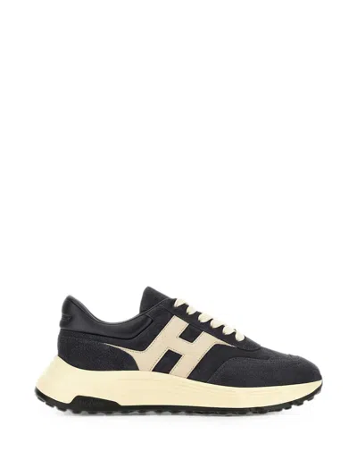 Hogan Sporty Black Sneakers With Cream Accents And Textured Sole