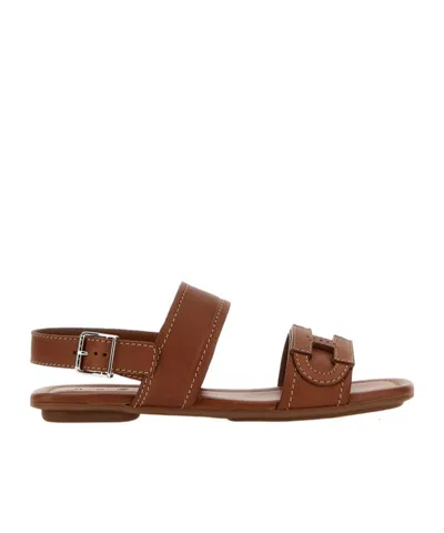Hogan Square-toe Flat Sandals In Brown