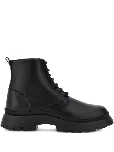 HOGAN H692 LACE-UP LEATHER BOOTS WITH ZIP