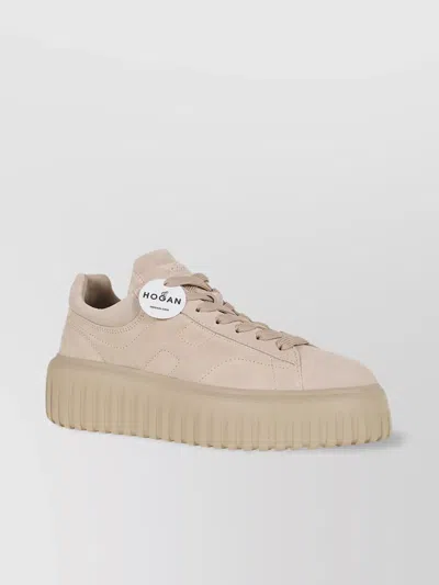 Hogan Striped Leather Lace-up Sneakers In Yellow