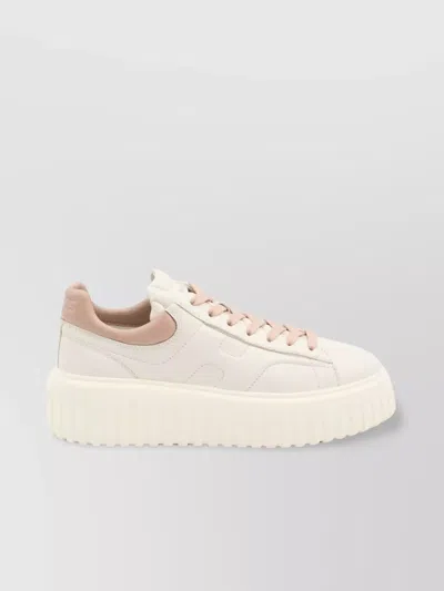 Hogan Striped Leather Sneakers With Padded Heel In White