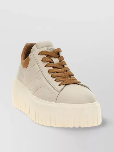 Hogan Striped Sneakers With Contrast Heel Tab In Neutral