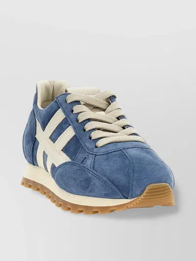 Hogan Striped Sneakers With Rubber Sole And Suede In Blue