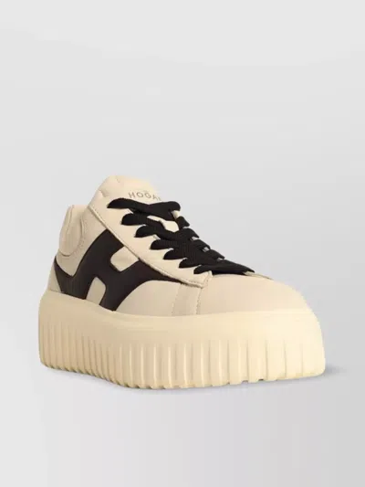 Hogan 'stripes' Leather Platform Sneakers With Contrast Panel
