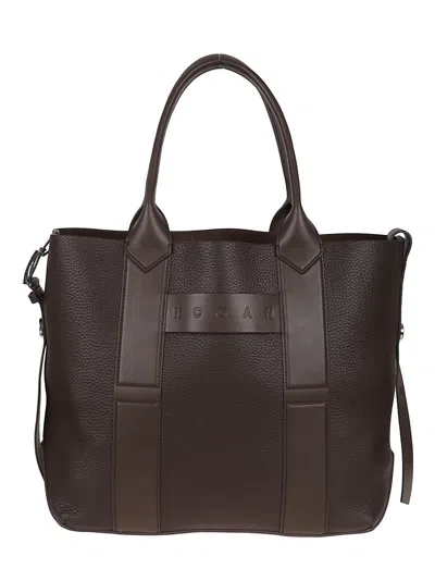 HOGAN STRUCTURED BROWN LEATHER SHOPPING BAG