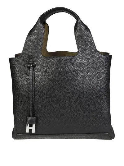 Hogan Structured Pebbled Shoulder Bag With Versatile Design In Black
