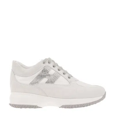 Hogan Studded Logo Lace Up Trainers In White
