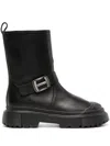 HOGAN STYLISH BLACK LEATHER BIKER BOOTS FOR WOMEN