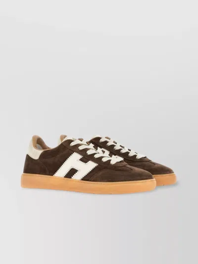 Hogan Stylish Sneakers With Contrast Panel And Suede Finish In Brown