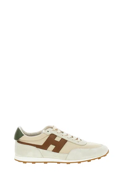 Hogan Suede And Leather Low-top Sneakers With H Emblem In Neutral