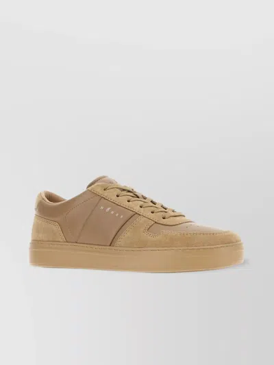 Hogan Suede And Leather Sneakers With Perforated Detailing In Brown
